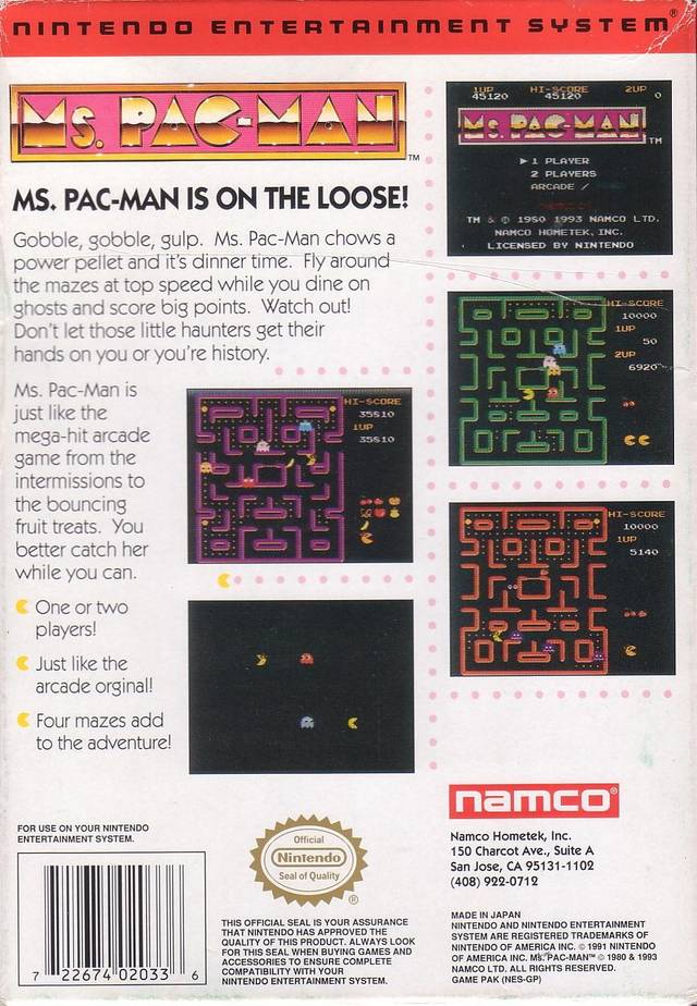 Ms. Pac-Man Box Back