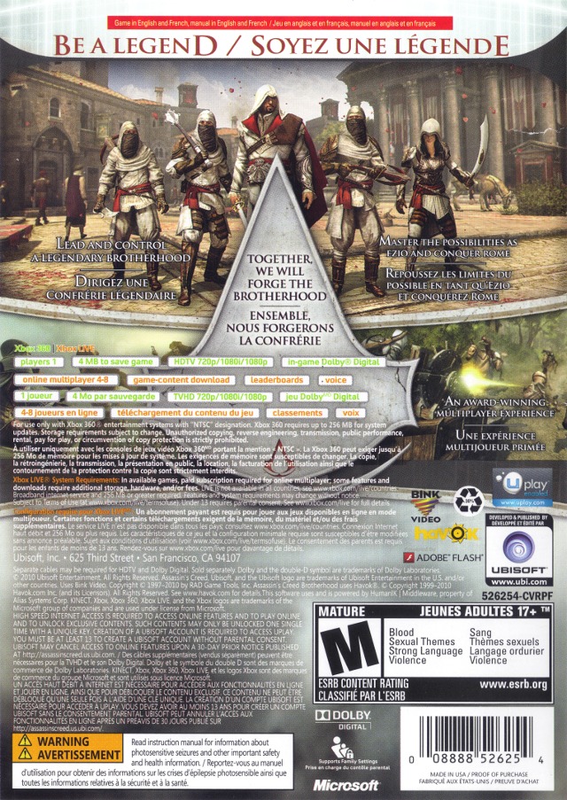 Assassin's Creed: Brotherhood Box Shot for Xbox 360 - GameFAQs