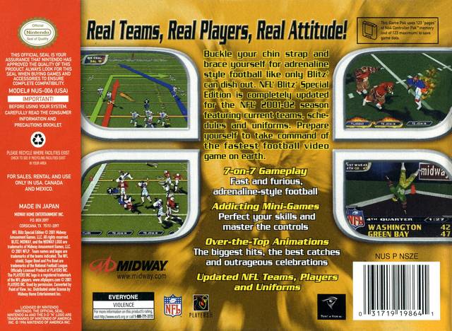 NFL Blitz Special Edition Box Shot for Nintendo 64 - GameFAQs