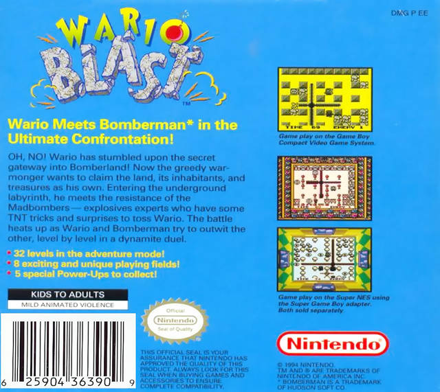 Wario Blast: Featuring Bomberman! Box Back