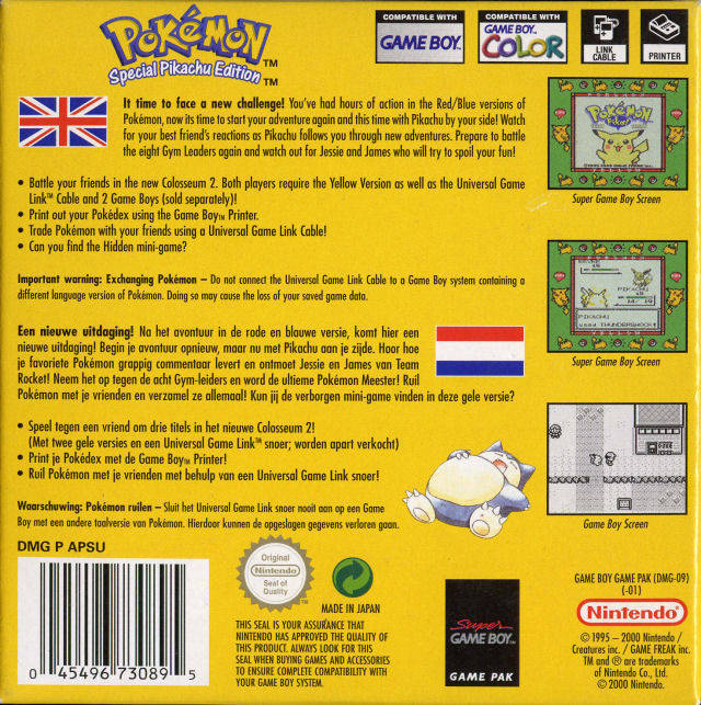 Pokemon Yellow Version: Special Pikachu Edition Box Back.