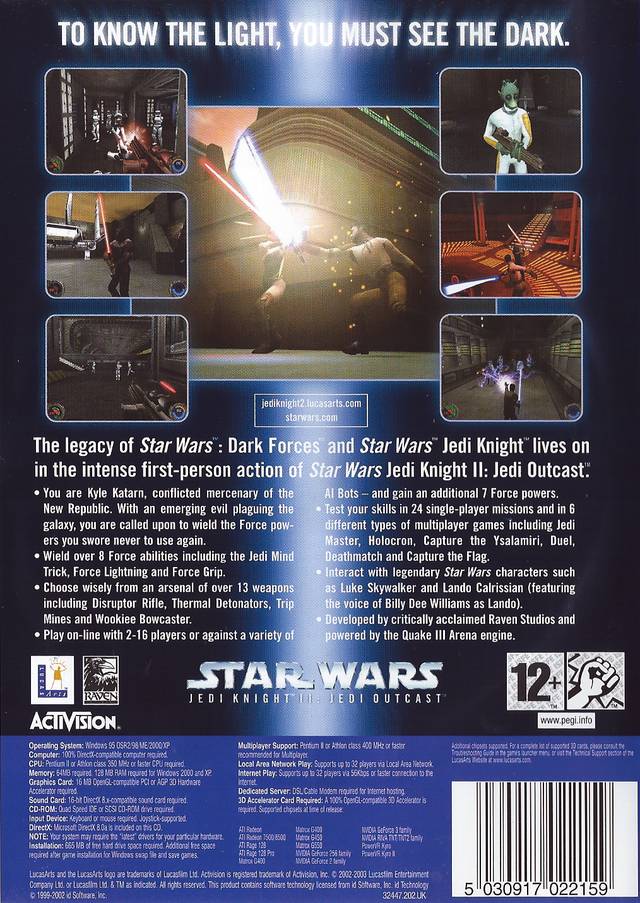 Star Wars Jedi Knight II: Jedi Outcast (LucasArts Classic) Box Back