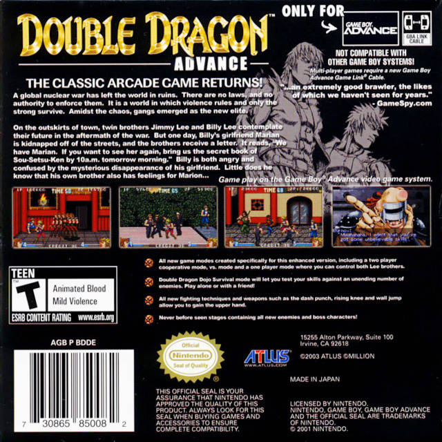  Double Dragon Advance - Game Boy Advance : Video Games