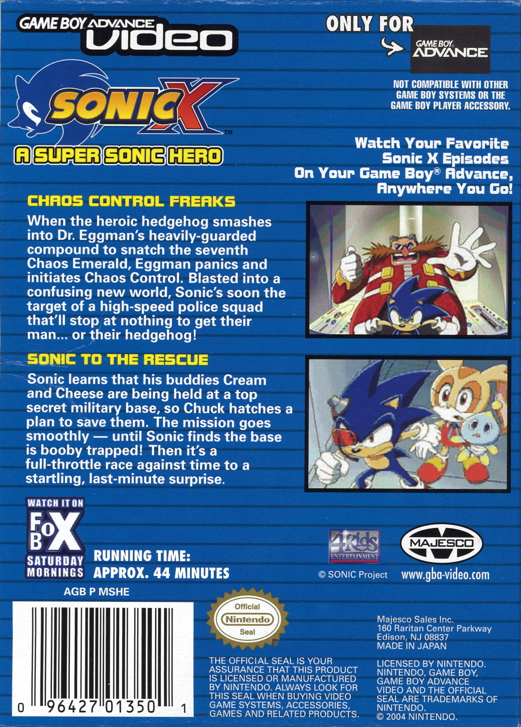 Game Boy Advance Video: Sonic X - Volume 1 Box Shot for Game Boy