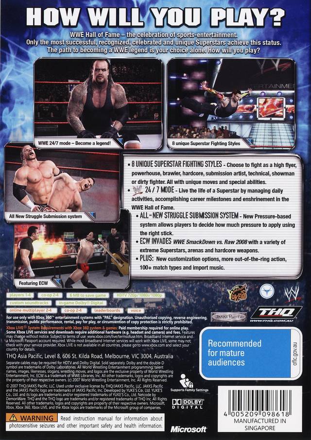 WWE SmackDown! vs. RAW 2008 Box Back