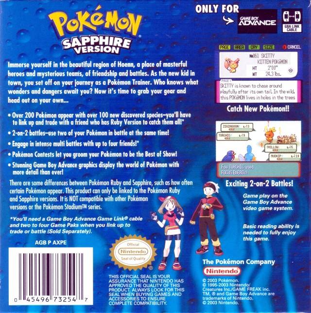 Pokemon Sapphire Version Box Shot for Game Boy Advance - GameFAQs