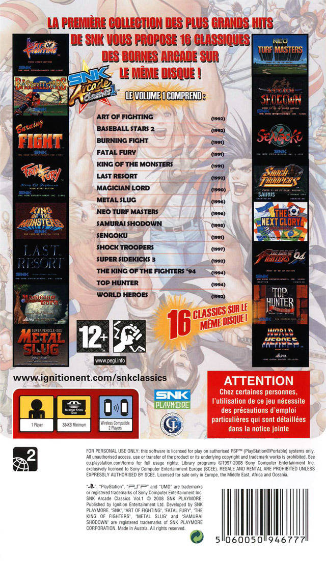 Snk Arcade Classics Vol 1 Box Shot For Psp Gamefaqs
