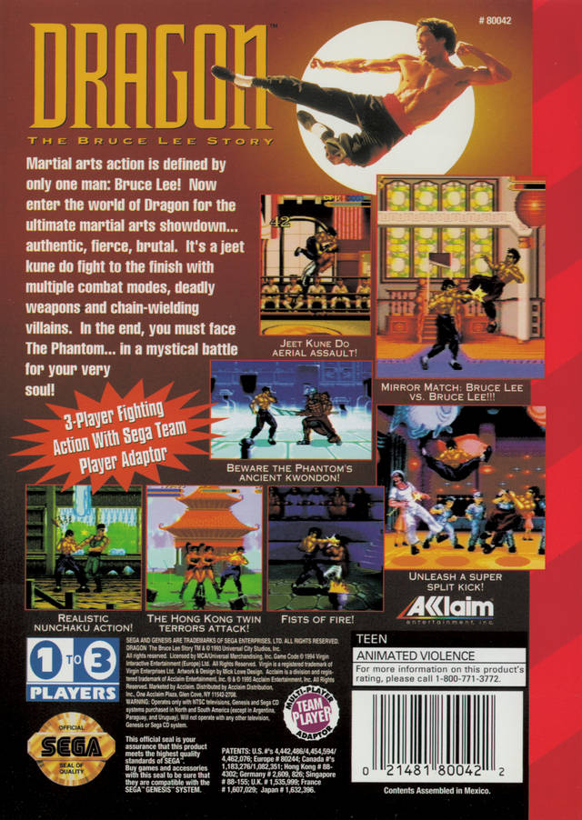 Dragon: The Bruce Lee Story Box Shot for Genesis - GameFAQs